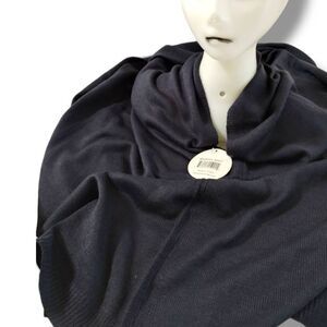 Viv and Lou Poncho Wrap Navy Knit Fringe Pullover Preppy Corpcore Lagenlook 26x3